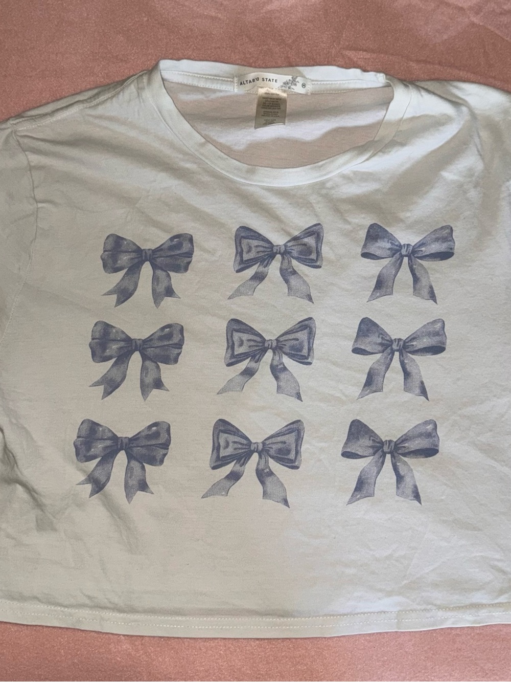Altar'd State White Tee with Blue Bow Grid
